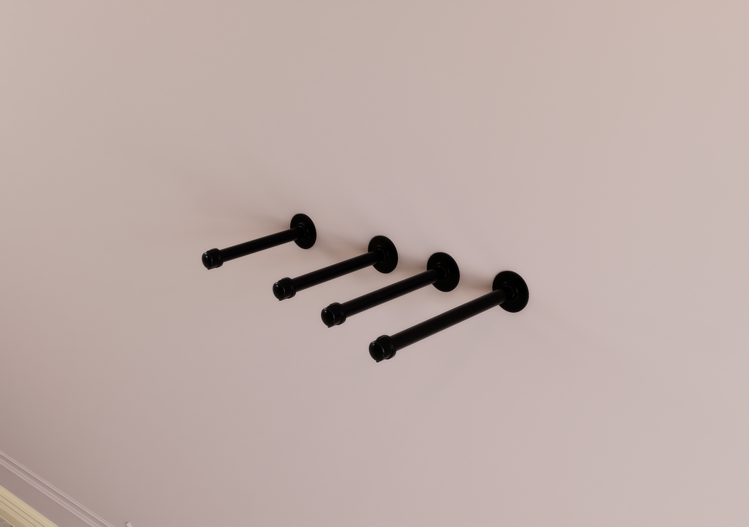 Wall Mounted Clothes Rack Separate Black Pipe Poles (D24.2)