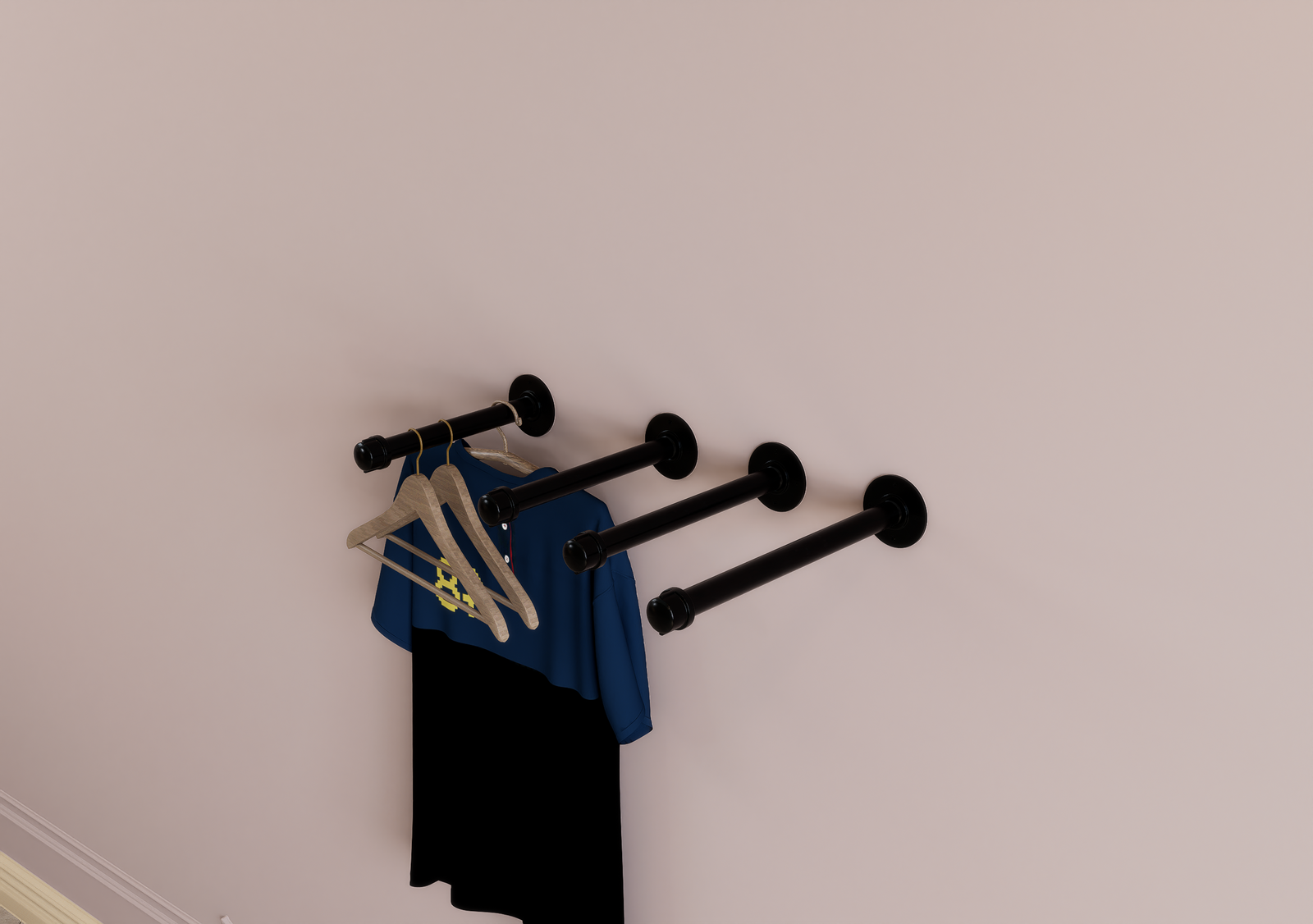 Wall Mounted Clothes Rack Separate Black Pipe Poles (D24.2)