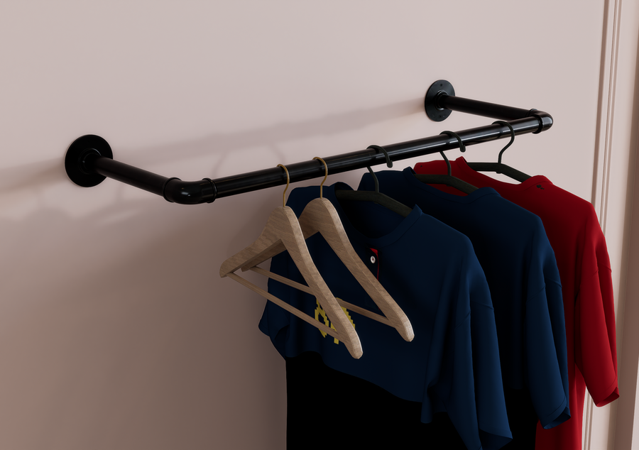 Industrial Black Steel Pipe Clothes Rack (D13)