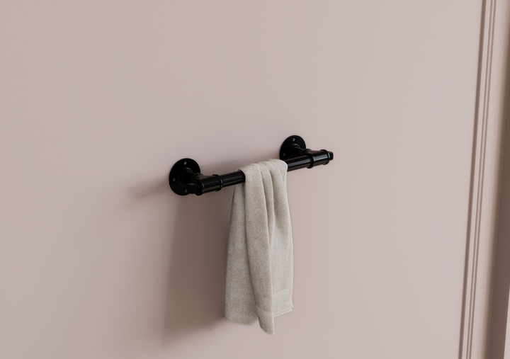 Industrial Wall Mounted Black Steel Pipe Towel Rack (D45)