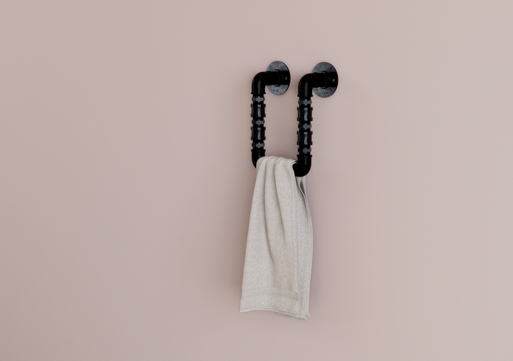 Double Wall Mounted Industrial Black Steel Pipe Towel Rack (D29)