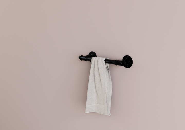 Industrial Wall Mounted Black Steel Pipe Towel Rack (D45)