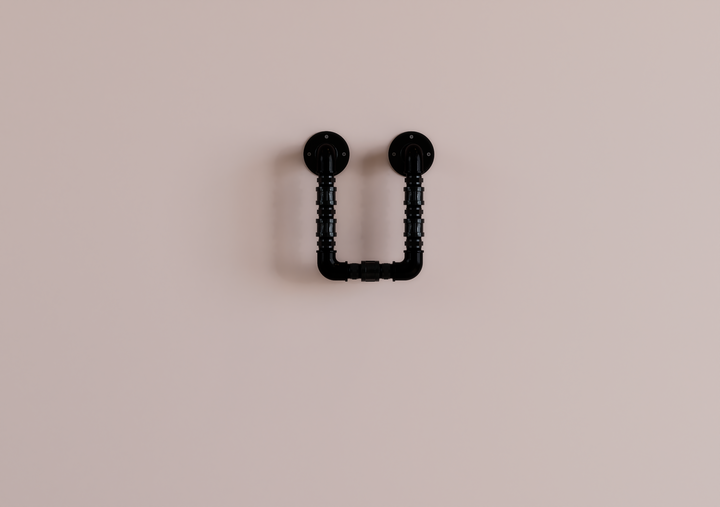 Double Wall Mounted Industrial Black Steel Pipe Towel Rack (D29)