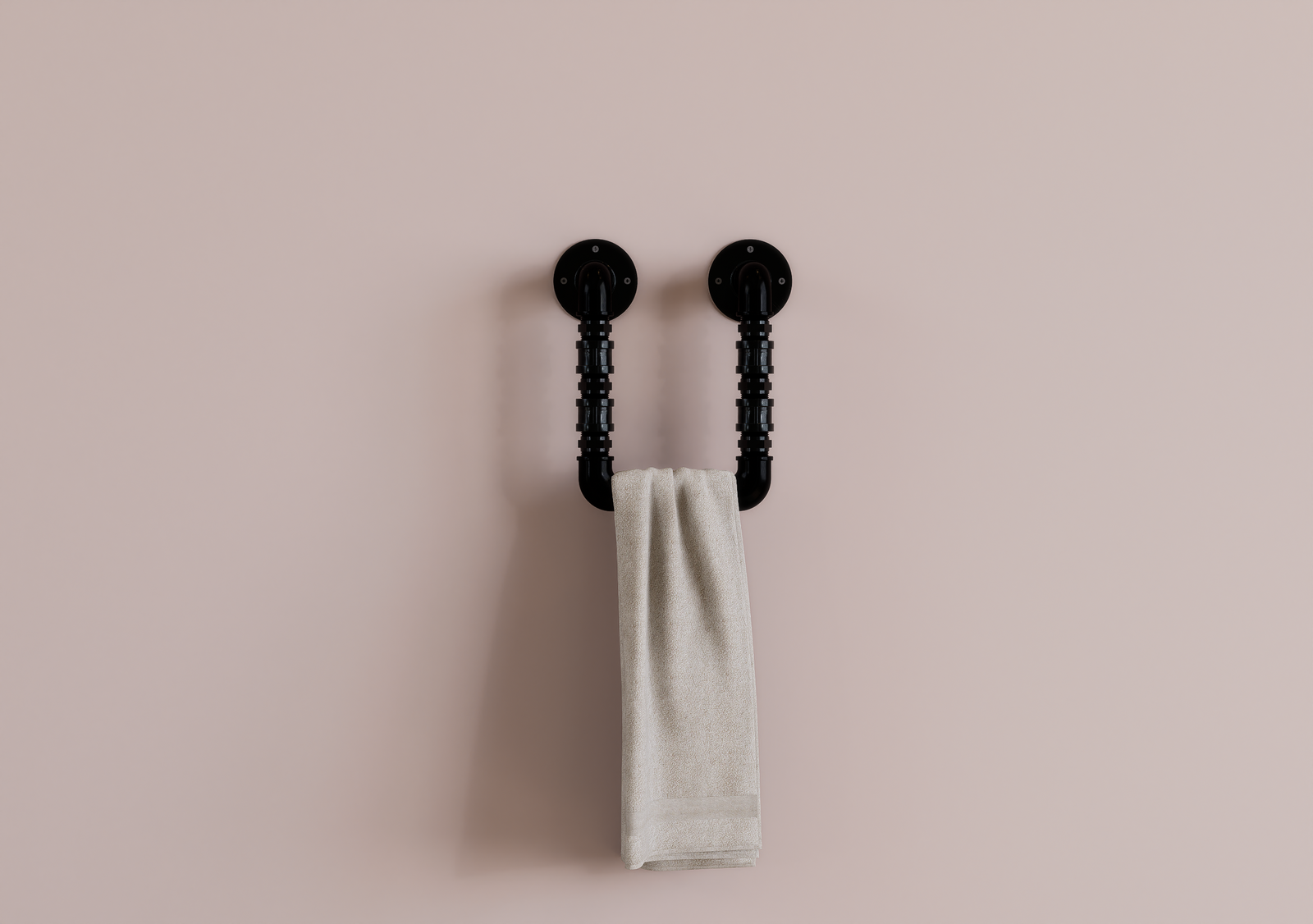 Double Wall Mounted Industrial Black Steel Pipe Towel Rack (D29)