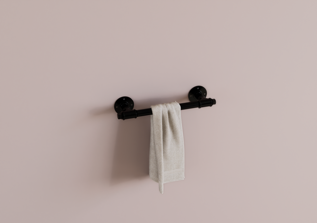 Industrial Wall Mounted Black Steel Pipe Towel Rack (D45)