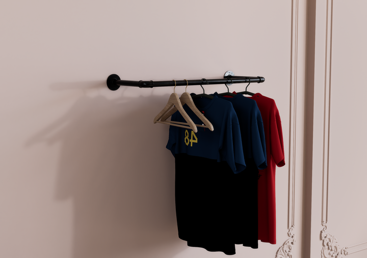 Industrial Black Steel Pipe Clothes Rack (D13)