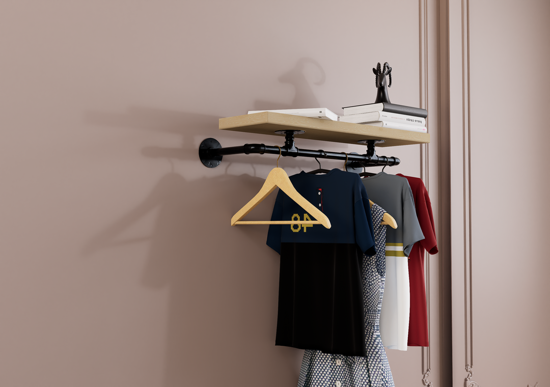 Compact Wall Mounted Clothes Rack with Shelf Bracket (1877)