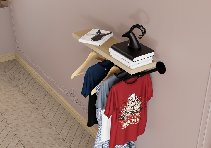 Compact Wall Mounted Clothes Rack with Shelf Bracket (1877)