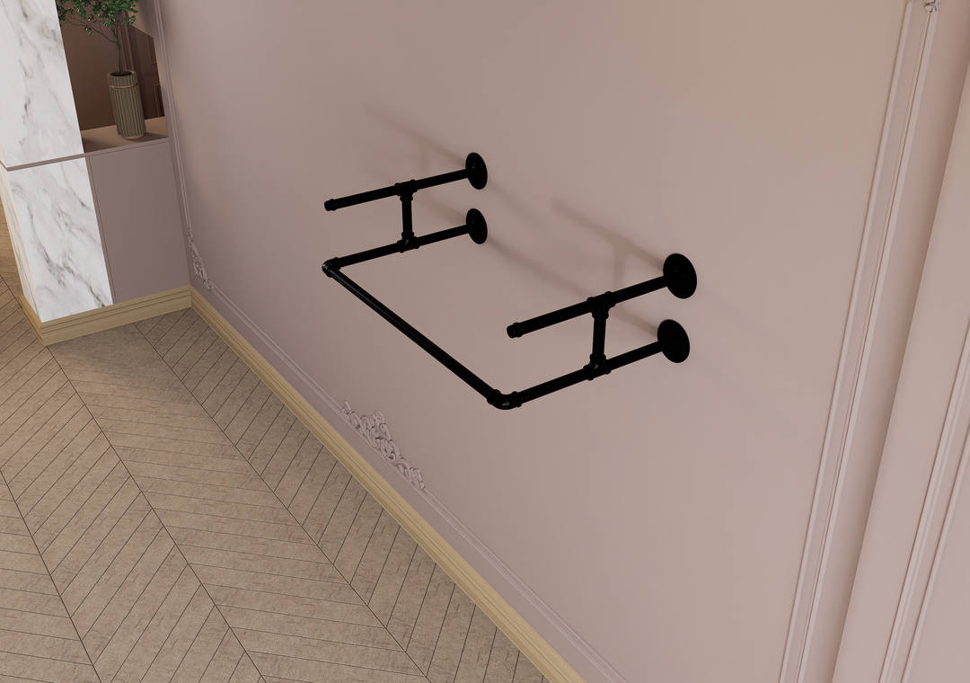 Compact Wall Shelf Bracket with Clothes Bar (3903)