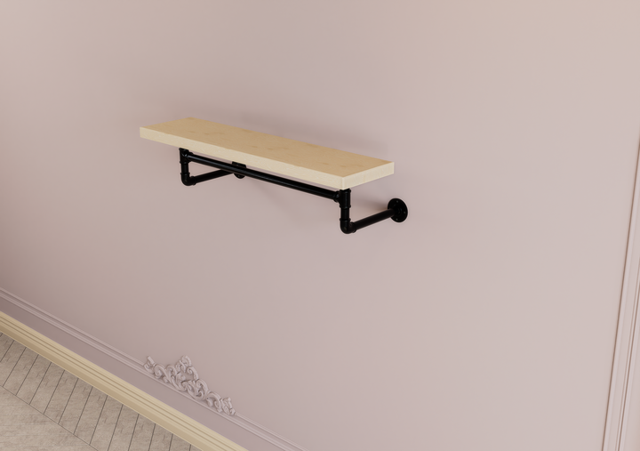 Industrial Shelf & Clothes Rack With Black Pipe Brackets (D18)