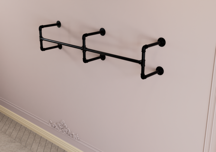 Industrial Curved Wall Shelf Bracket with Integrated Clothes Rack (D92)