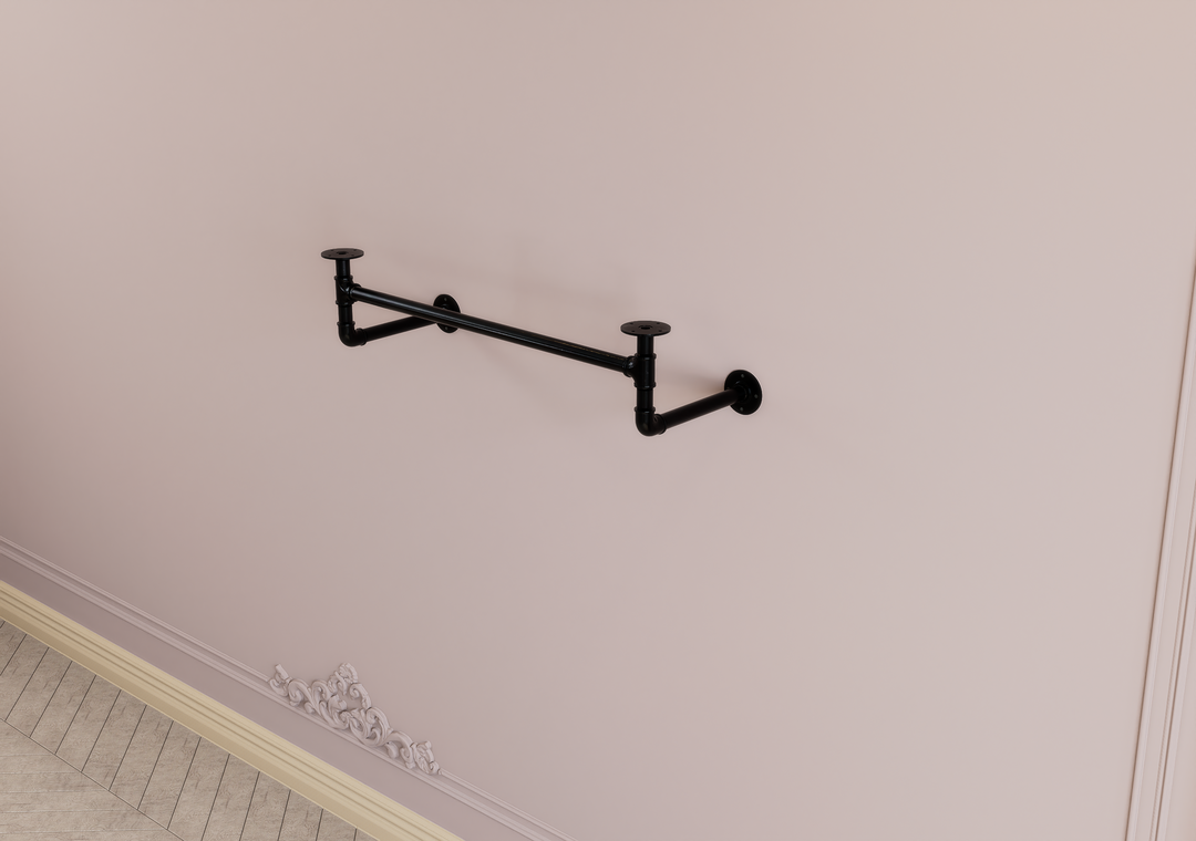 Industrial Shelf & Clothes Rack With Black Pipe Brackets (D18)