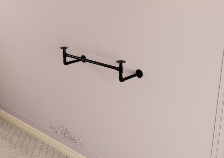 Industrial Shelf & Clothes Rack With Black Pipe Brackets (D18)