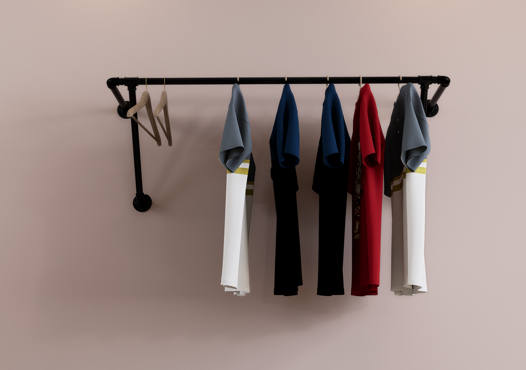 Industrial Black Steel Pipe Clothes Rack with Dual Wall Support (D78)