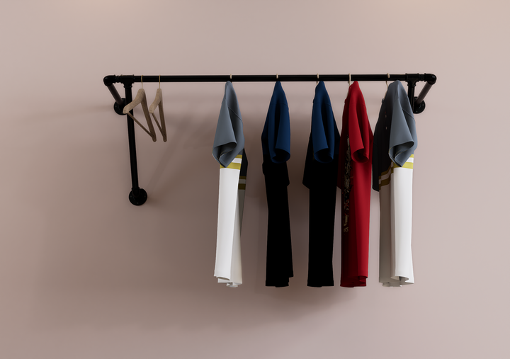 Industrial Black Steel Pipe Clothes Rack with Dual Wall Support (D78)
