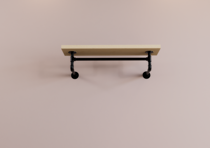 Industrial Shelf & Clothes Rack With Black Pipe Brackets (D18)