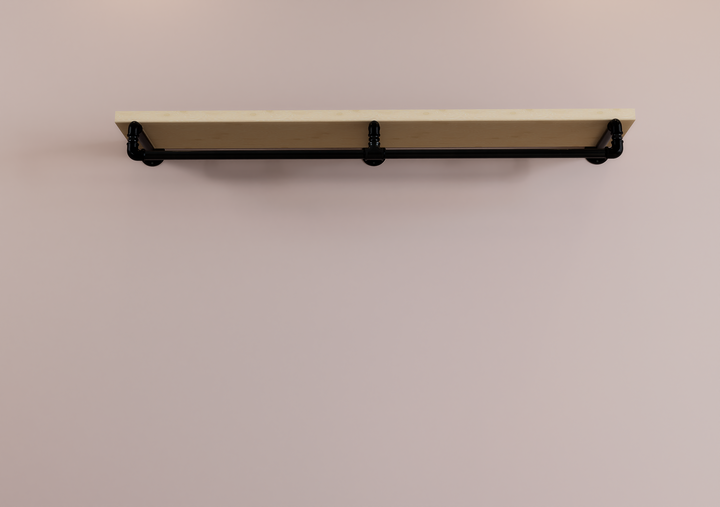 Industrial Black Steel Pipe Shelf Bracket with Integrated Curved Clothes Rack (D88)