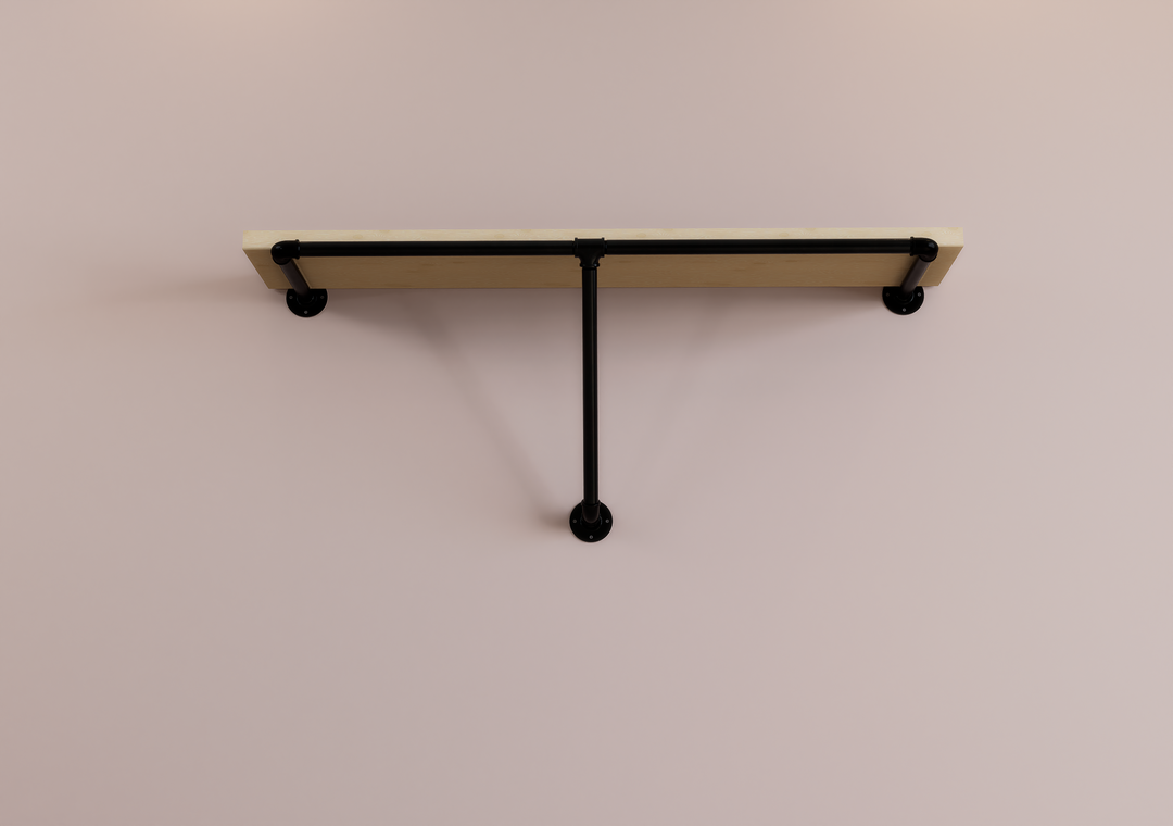 Compact Industrial Pipe Shelf Bracket with Clothes Rack Rail (D37)