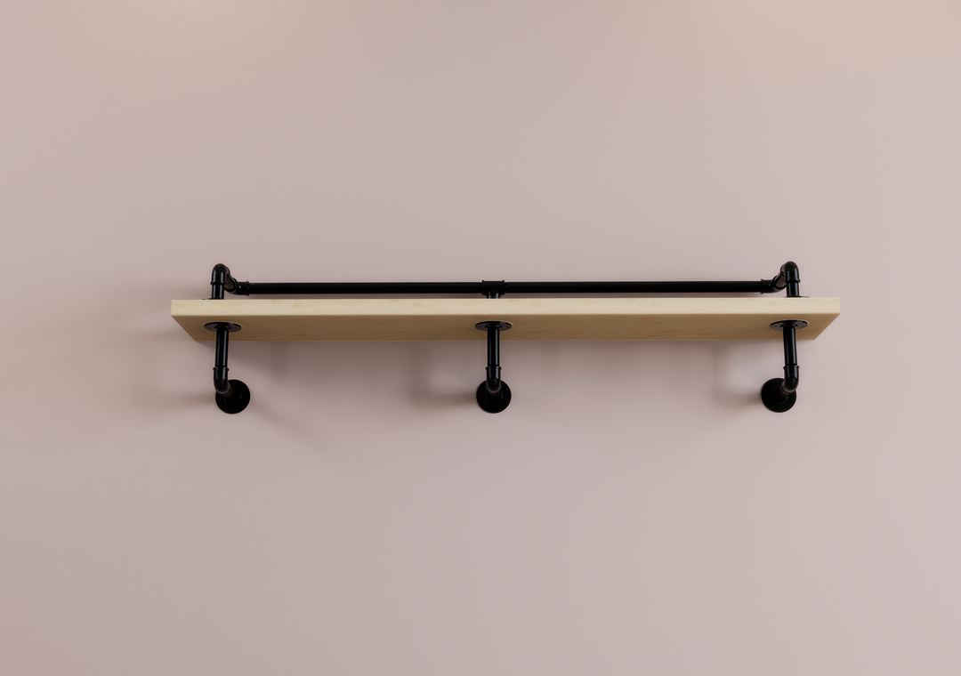 Industrial Single-Tier Wall Shelf with Top Rail (D26)