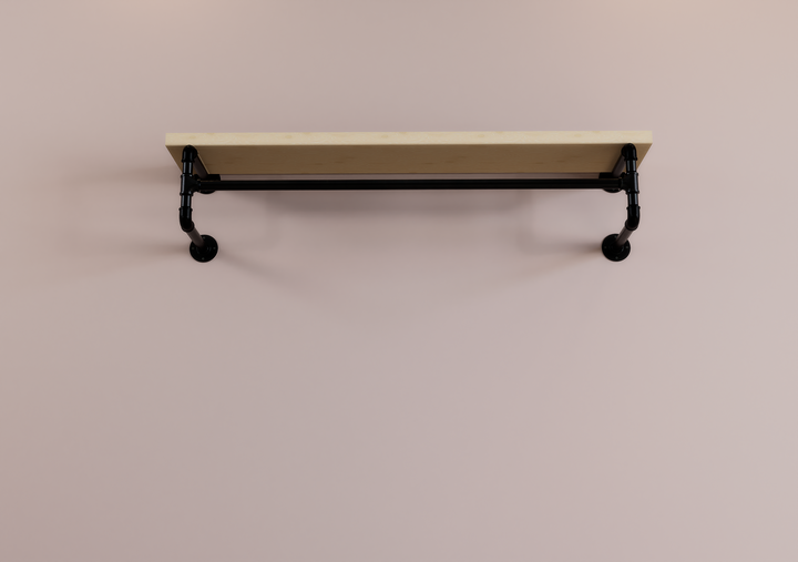 Industrial Black Steel Shelf Bracket with Clothes Rail (D73)