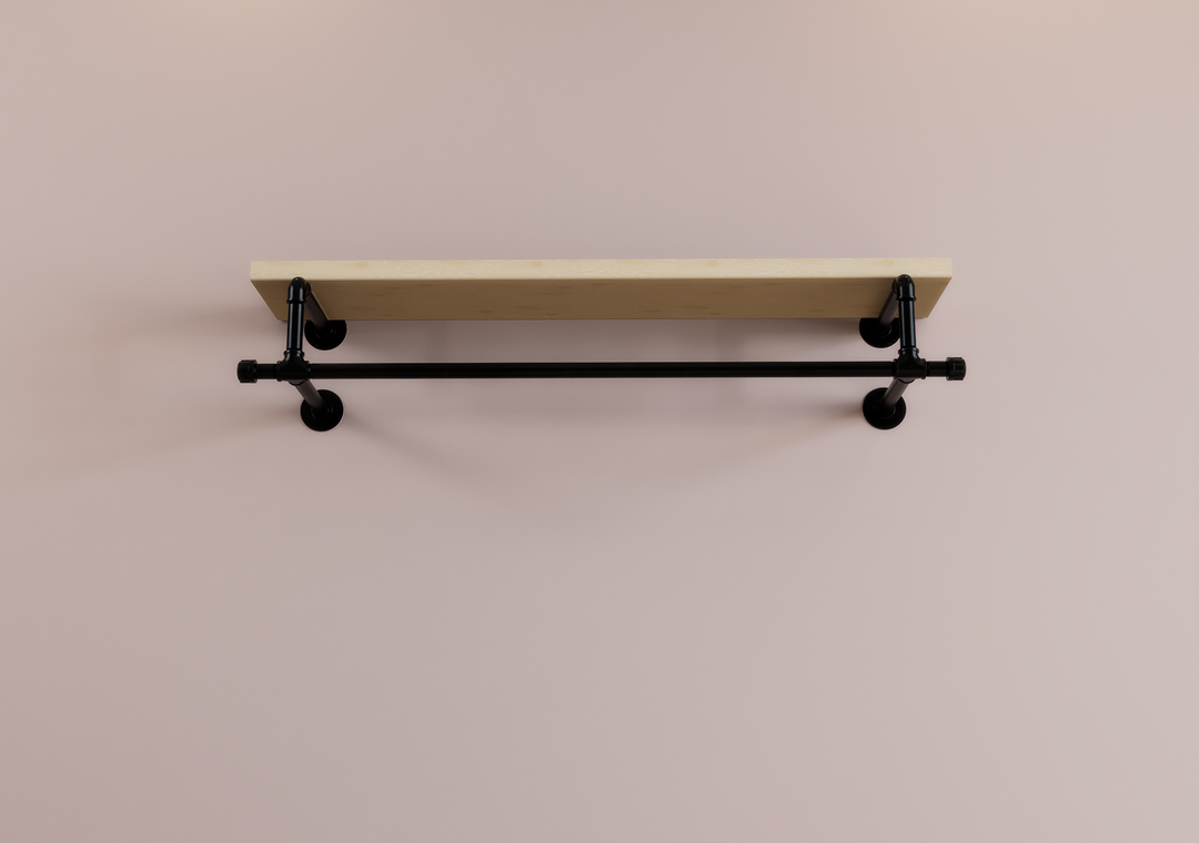 Industrial Black Pipe Clothes Rack Brackets with Connecting Rail  (D28)