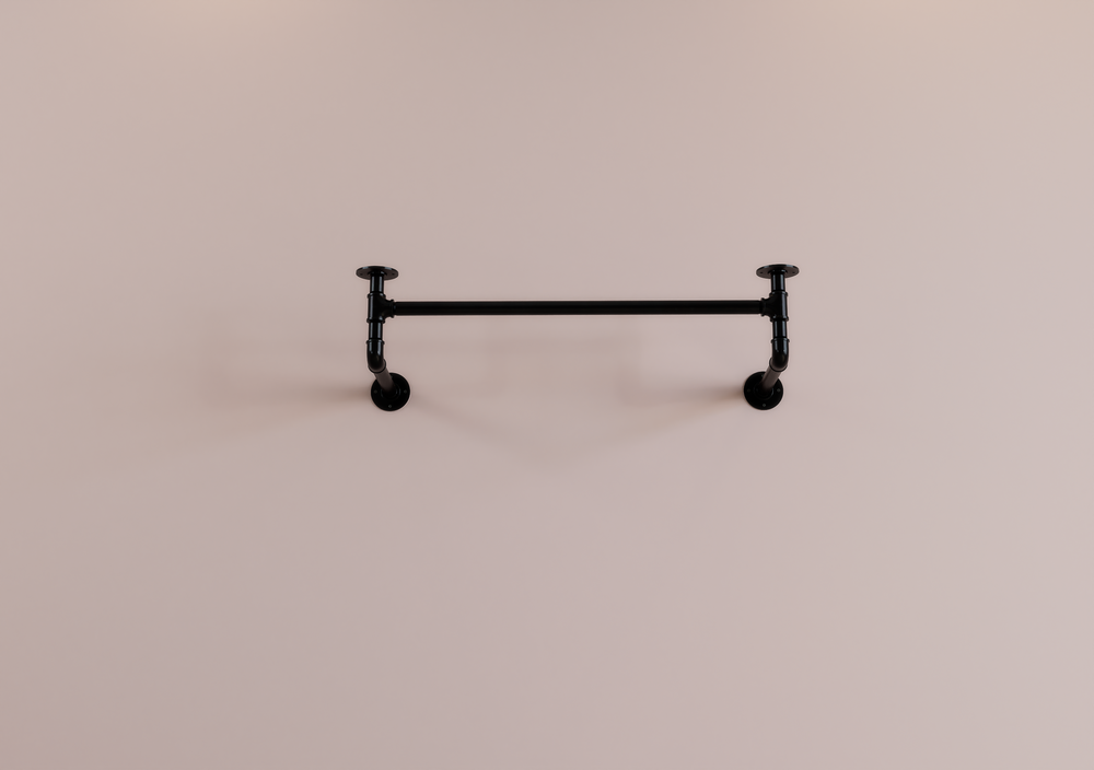 Industrial Shelf & Clothes Rack With Black Pipe Brackets (D18)
