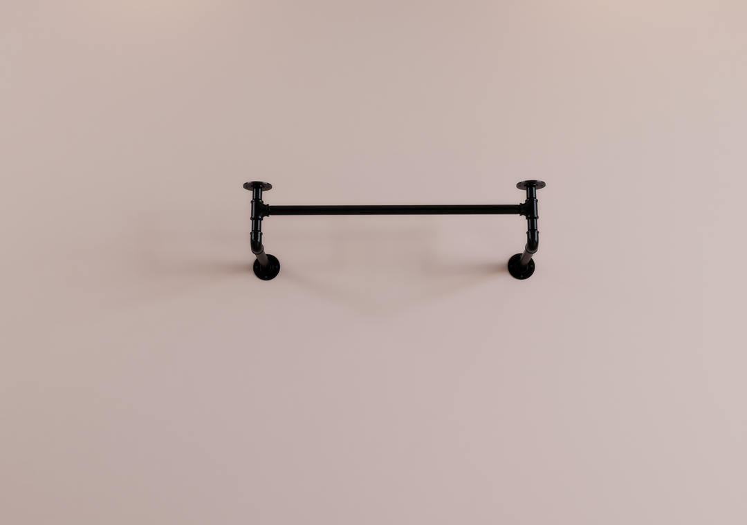 Industrial Shelf & Clothes Rack With Black Pipe Brackets (D18)