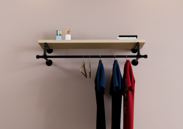 Industrial Black Pipe Clothes Rack Brackets with Connecting Rail  (D28)