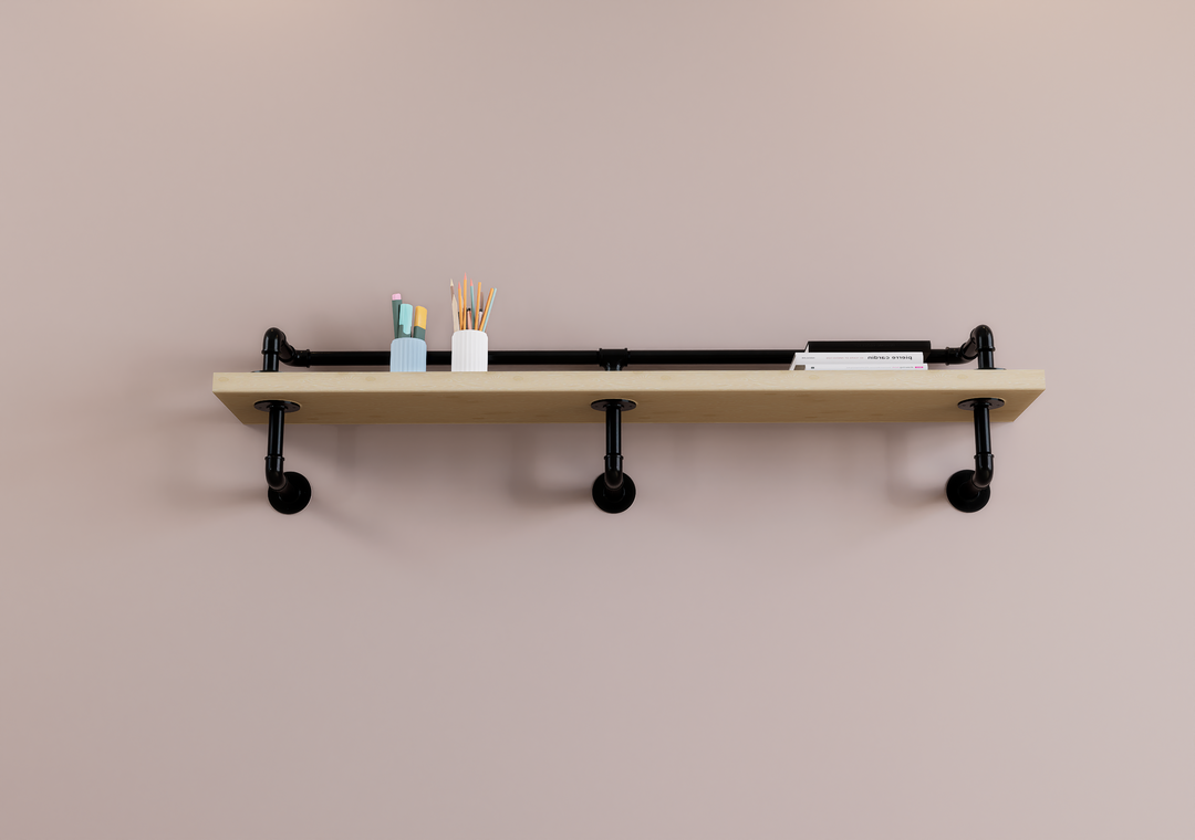 Industrial Single-Tier Wall Shelf with Top Rail (D26)