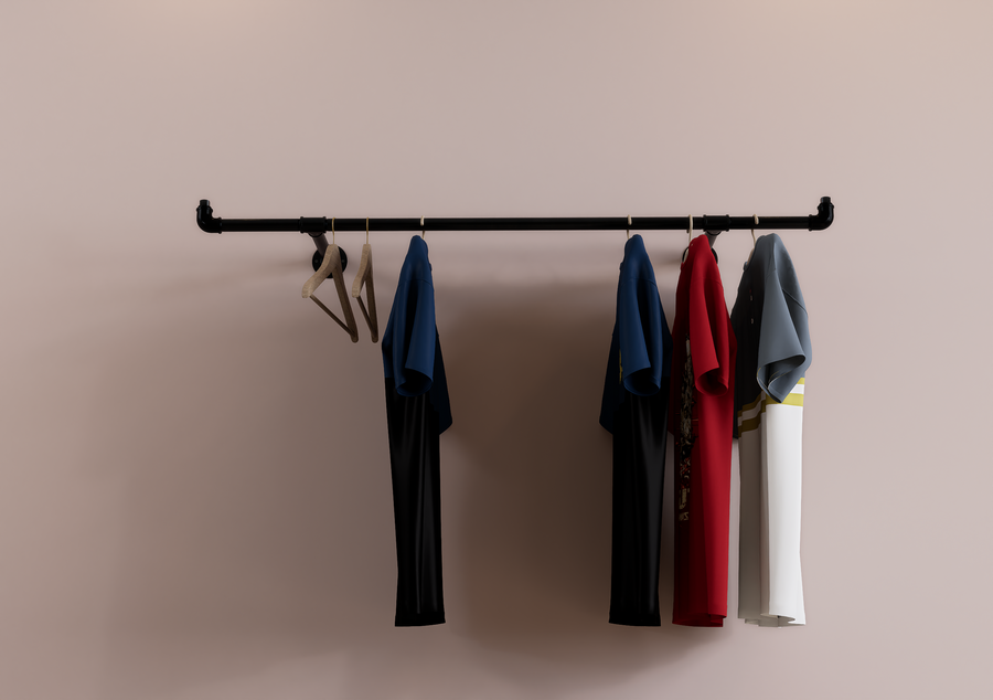 Rustic Industrial Wall Mounted Clothes Rail With Raised Fittings (D104)