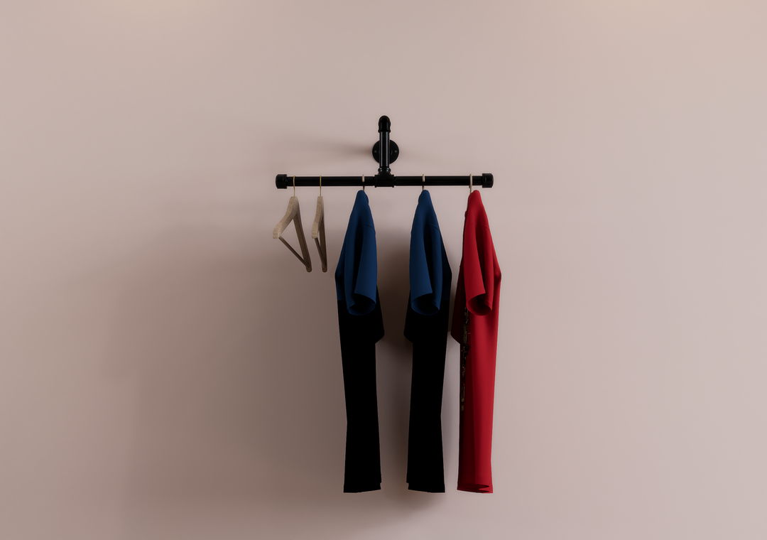 Compact Black T Pipe Wall Mounted Clothes Rack (D35)
