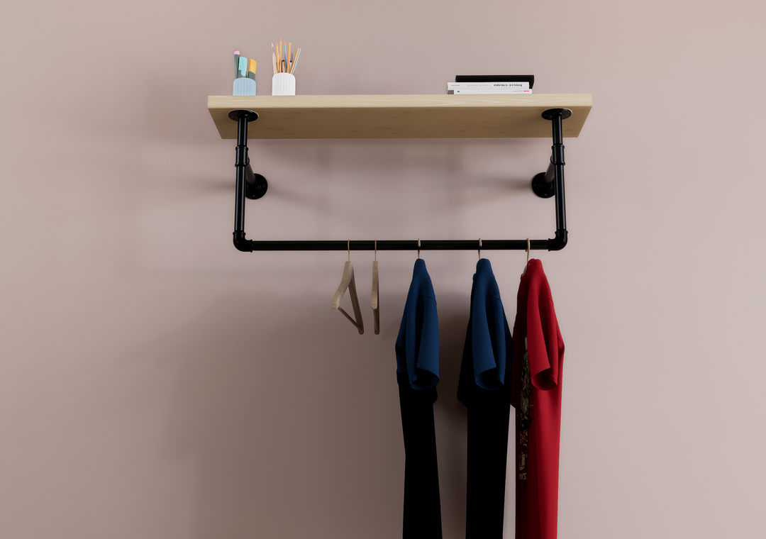 Single-Tier Shelf with Under Bar for Hanging (D48)