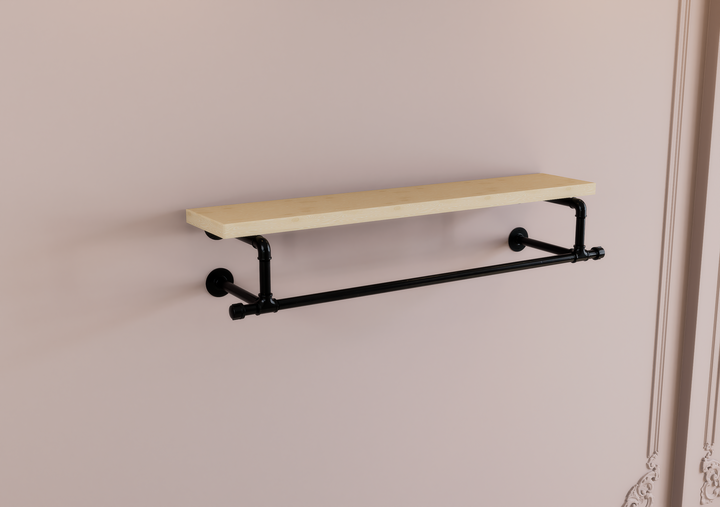 Industrial Black Pipe Clothes Rack Brackets with Connecting Rail  (D28)