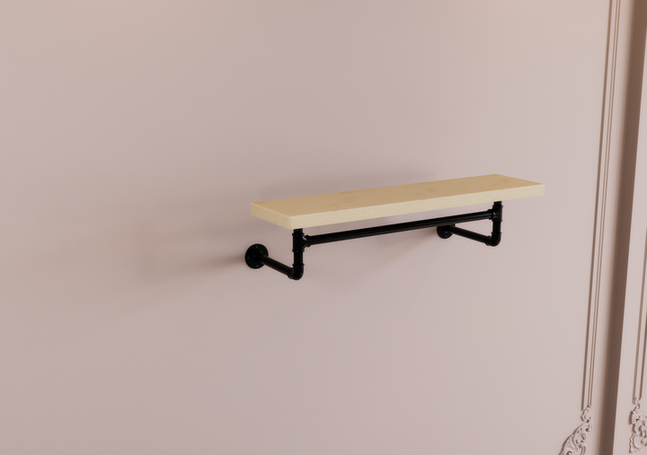 Industrial Shelf & Clothes Rack With Black Pipe Brackets (D18)