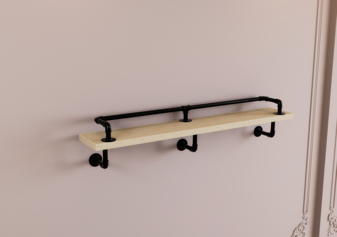 Industrial Single-Tier Wall Shelf with Top Rail (D26)
