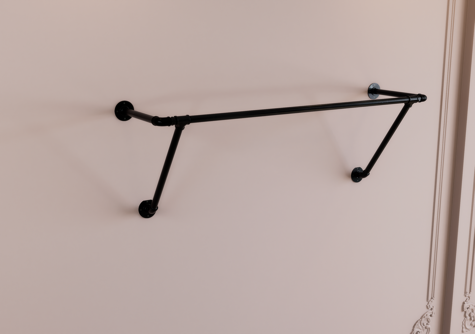 Industrial Black Steel Pipe Clothes Rack with Dual Wall Support (D78)