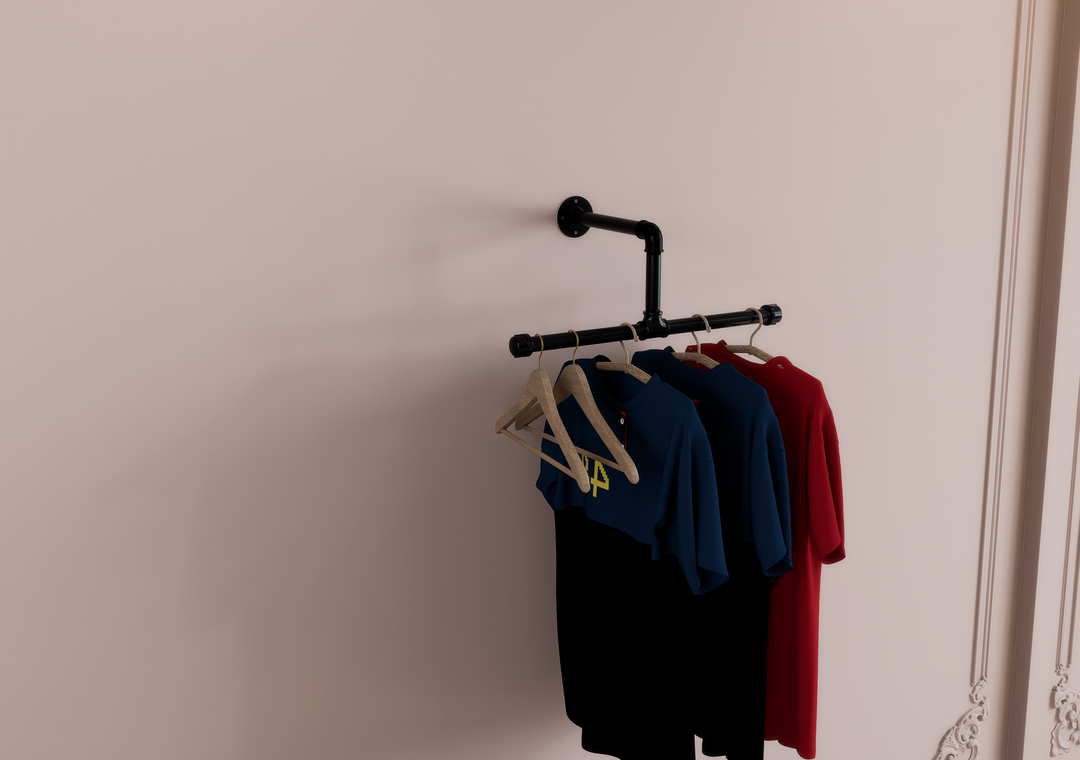 Compact Black T Pipe Wall Mounted Clothes Rack (D35)