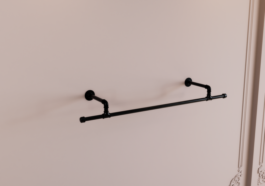 Industrial Single Tier Shelf with Extended Black Pipe Clothes Rack (D34)