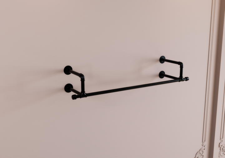 Industrial Black Pipe Clothes Rack Brackets with Connecting Rail  (D28)