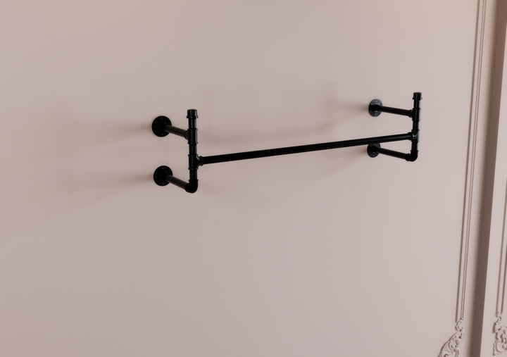 Industrial Pipe Wall Shelf with Hanging Rail (D71)