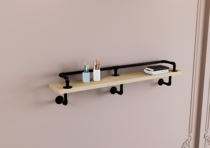 Industrial Single-Tier Wall Shelf with Top Rail (D26)
