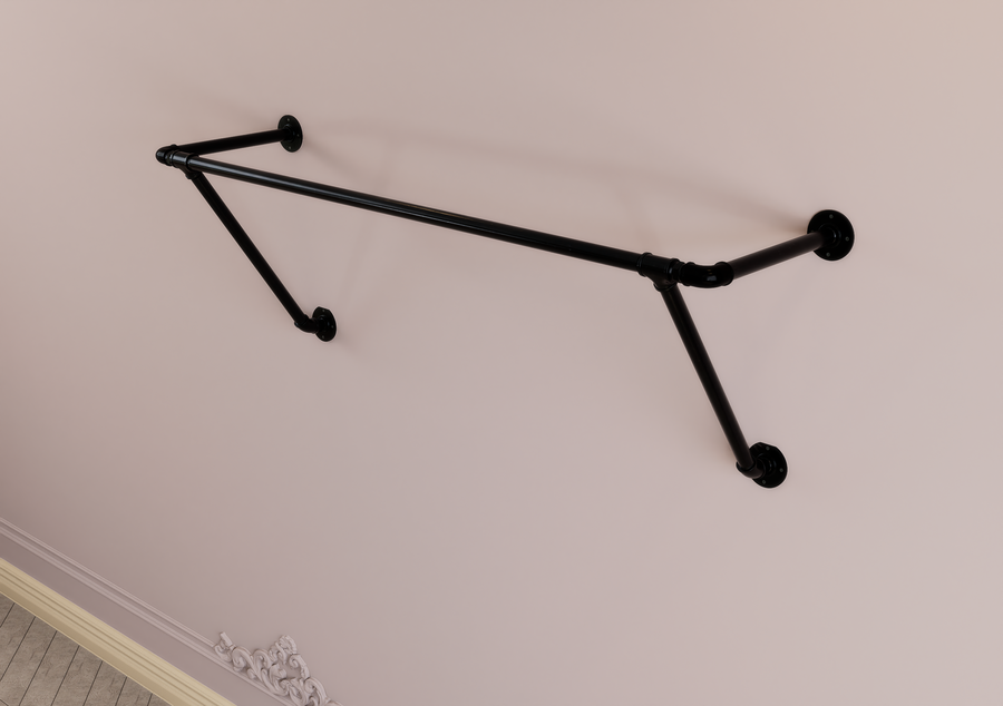 Industrial Black Steel Pipe Clothes Rack with Dual Wall Support (D78)