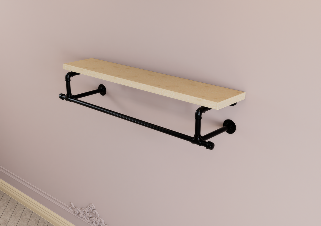 Industrial Black Pipe Clothes Rack Brackets with Connecting Rail  (D28)