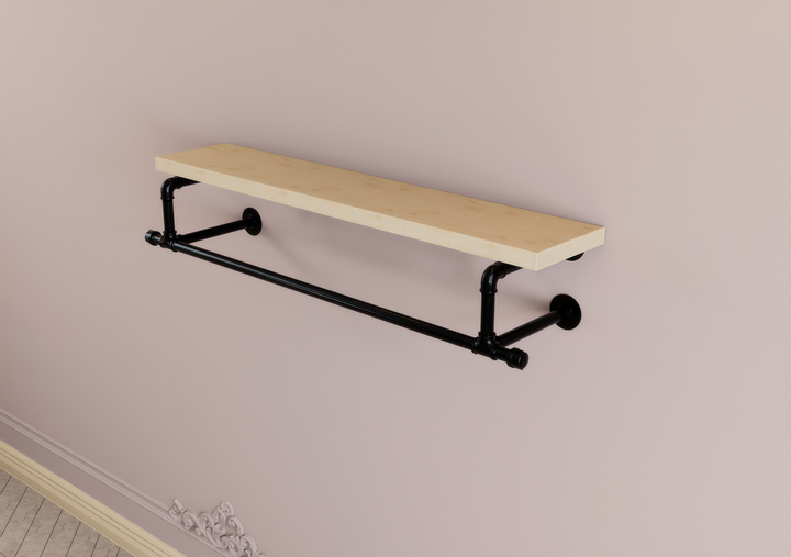 Industrial Black Pipe Clothes Rack Brackets with Connecting Rail  (D28)