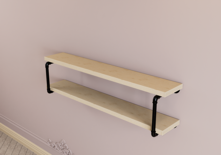 Industrial Two Tier Shelf with Black Pipe Brackets (D17)
