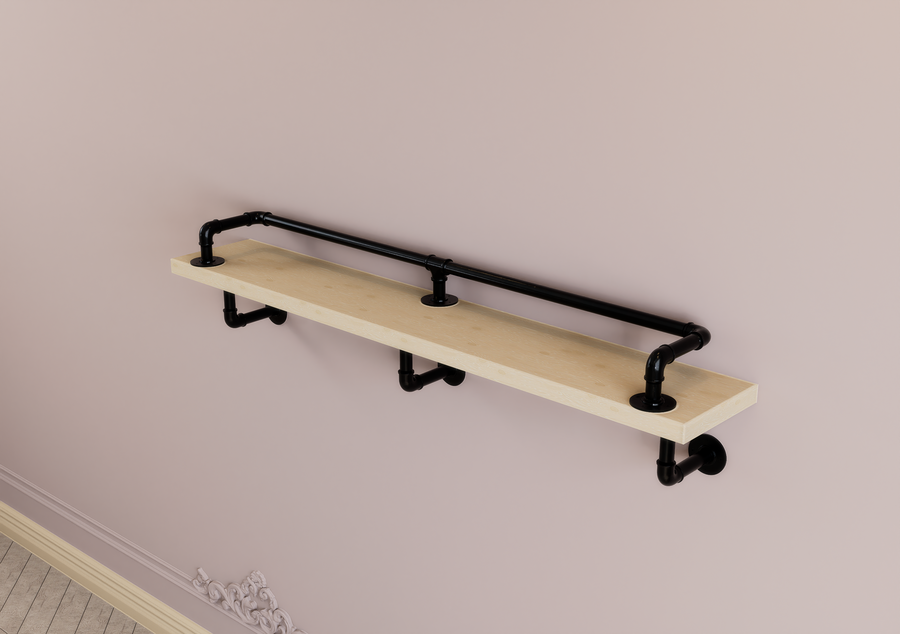 Industrial Single-Tier Wall Shelf with Top Rail (D26)