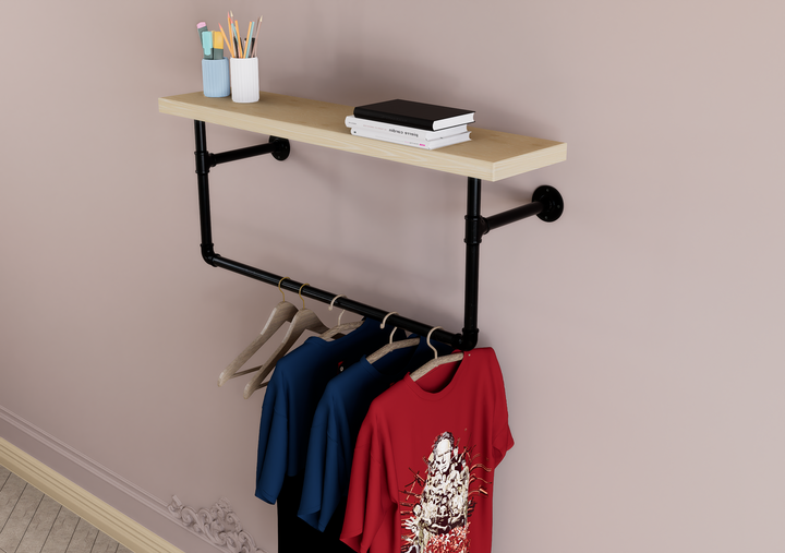 Single-Tier Shelf with Under Bar for Hanging (D48)