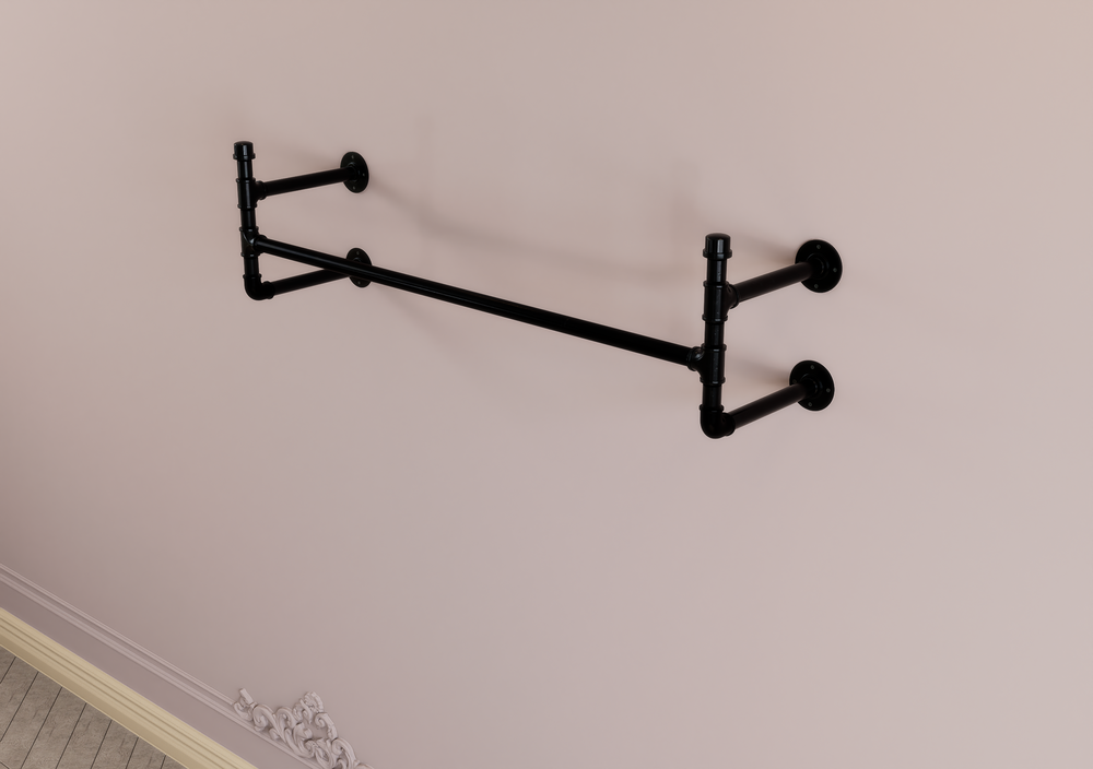 Industrial Pipe Wall Shelf with Hanging Rail (D71)