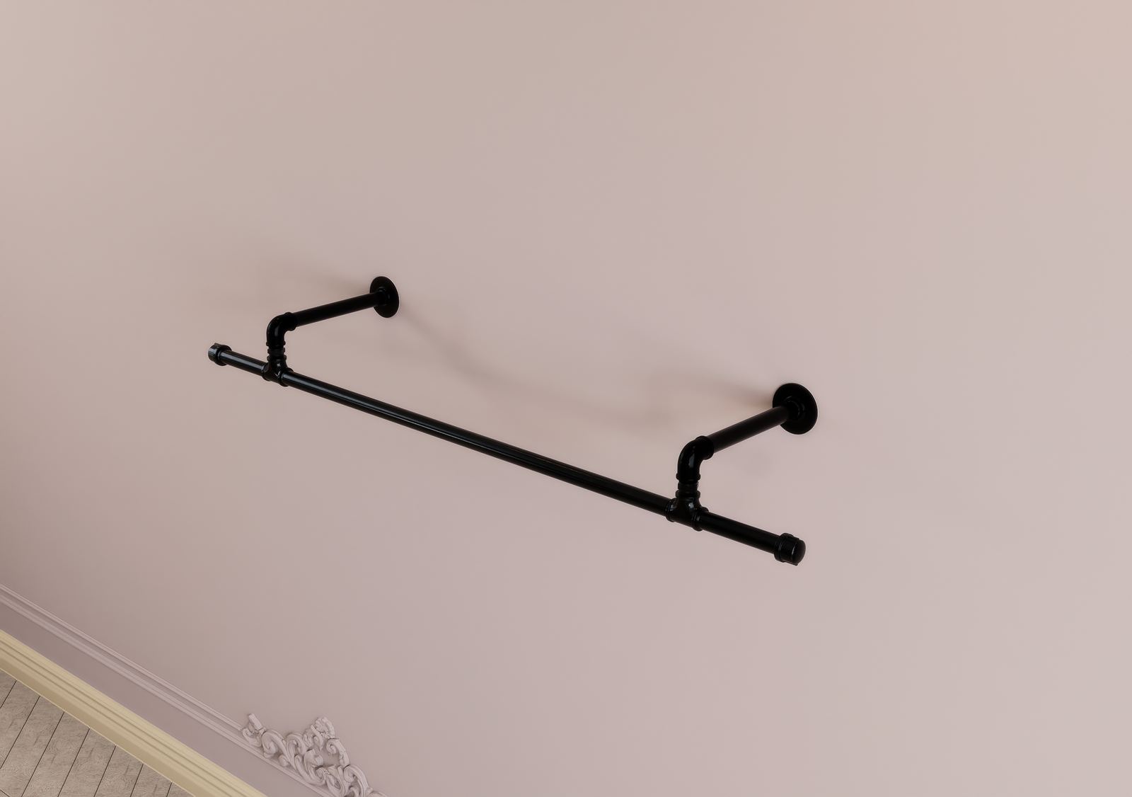 Industrial Single Tier Shelf with Extended Black Pipe Clothes Rack (D34)