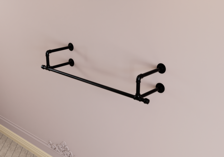Industrial Black Pipe Clothes Rack Brackets with Connecting Rail  (D28)